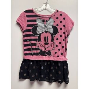 Disney Minnie Mouse XL 14-16 Girl Top Pink Black Silver Polka Dot Glitter